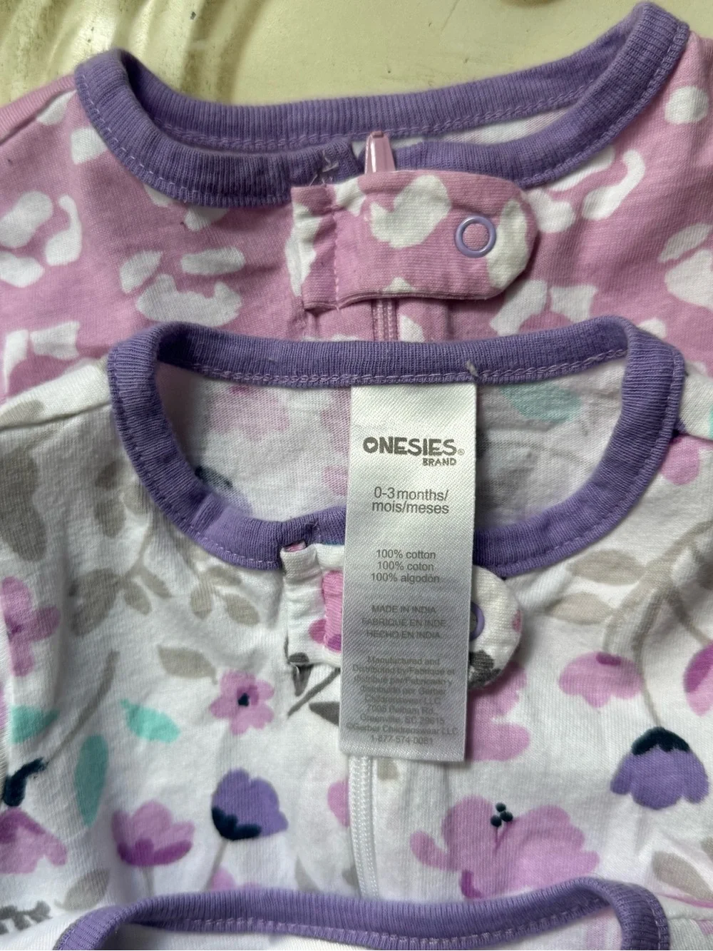 Lot of 4 Onesies Brand Baby Girls' Long Sleeve Sleep 'N Plays - Size 0-3 Months